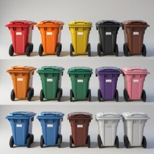 Yellow 550 liter wheelie bin