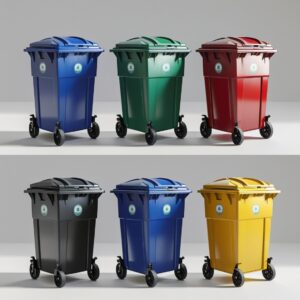 Orange 660 liter wheelie bin